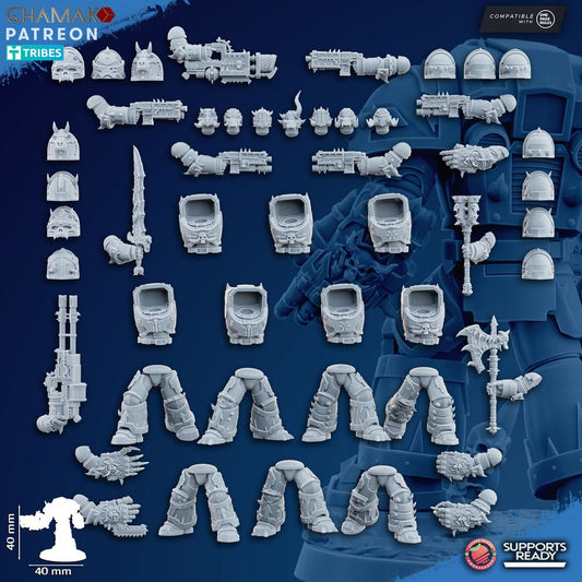 Dark Space Knights Exterminators (7 Units), proxy miniature, squad, 28mm heroic scale unpainted resin, view 2