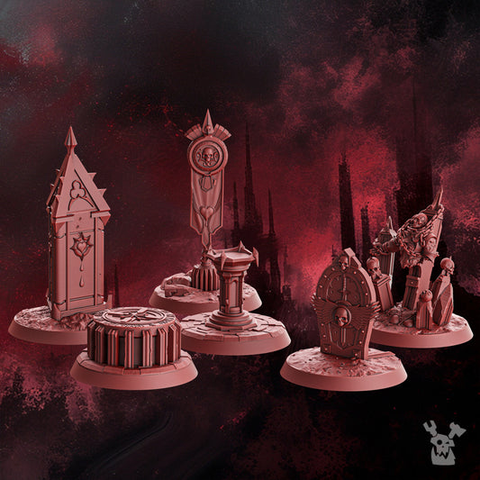 Crimson Knights Objective Markers, resin miniature bases, 28mm heroic scale unpainted resin, view 2