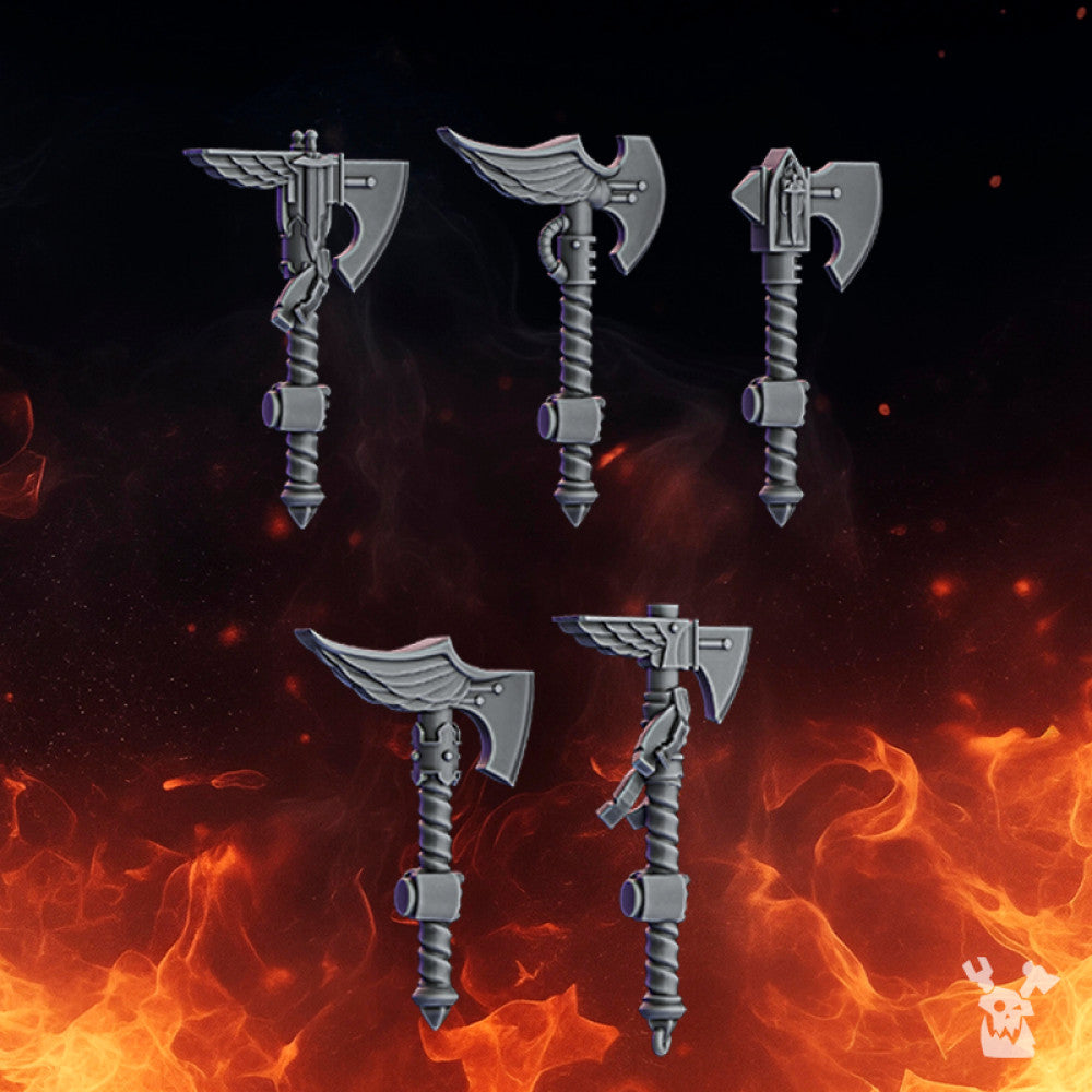 Crusader Knights Knight Axes (Left), resin conversion bits, weapons, 28mm heroic scale unpainted resin, view