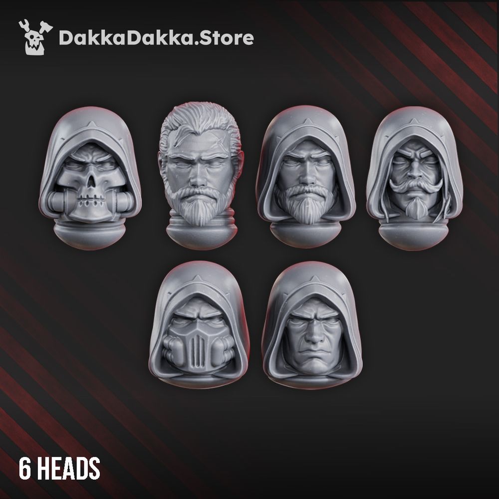 Hooded Knights Hero Heads Set, resin conversion bits, character, 28mm heroic scale unpainted resin