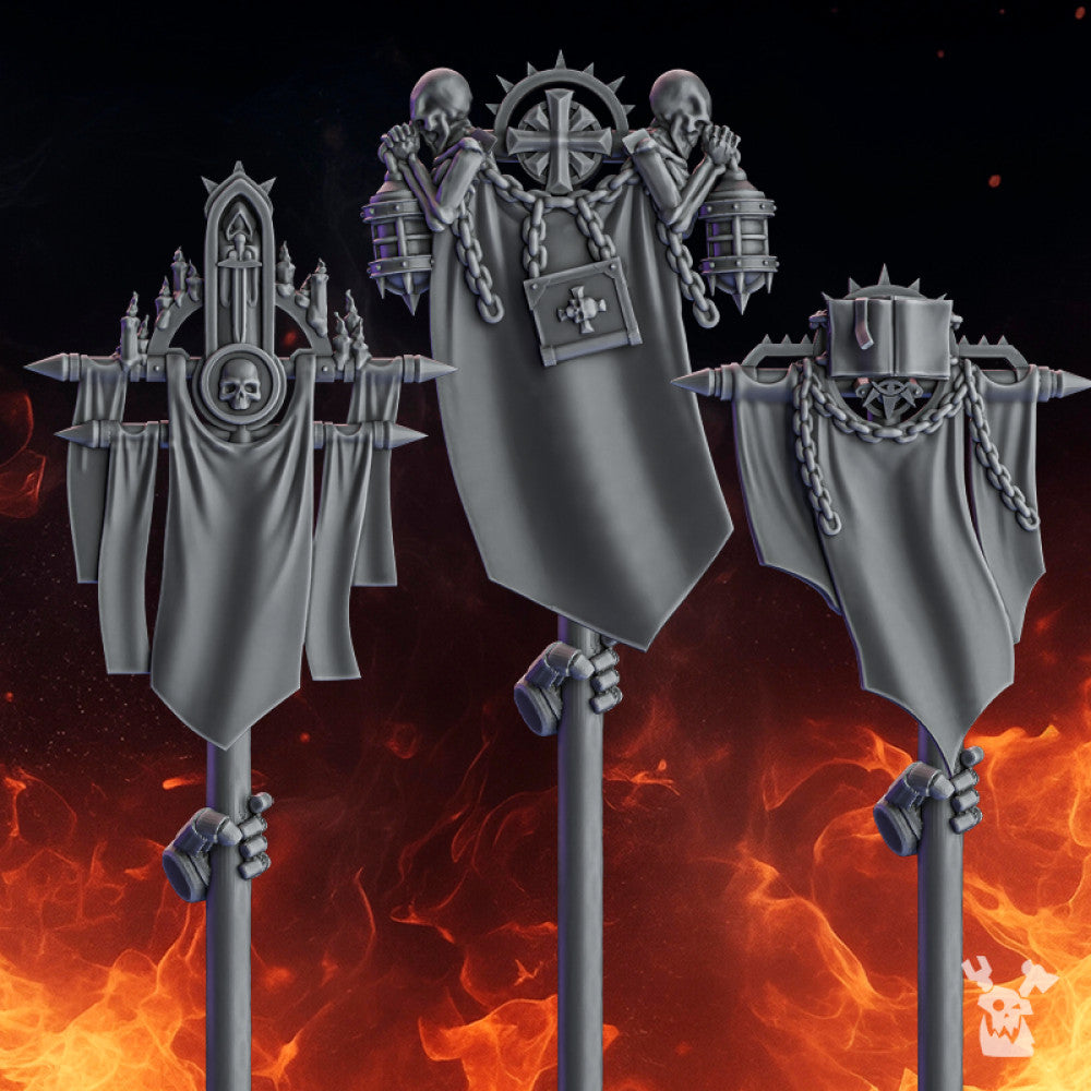 Crusader Knights Banners (Left), resin conversion bits, bits, 28mm heroic scale unpainted resin