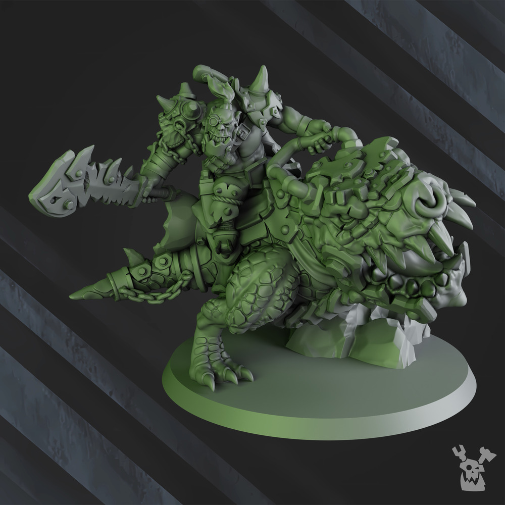 Orks Arzott Da Toot On Supahog, proxy miniature, 28mm heroic scale unpainted resin, view 6