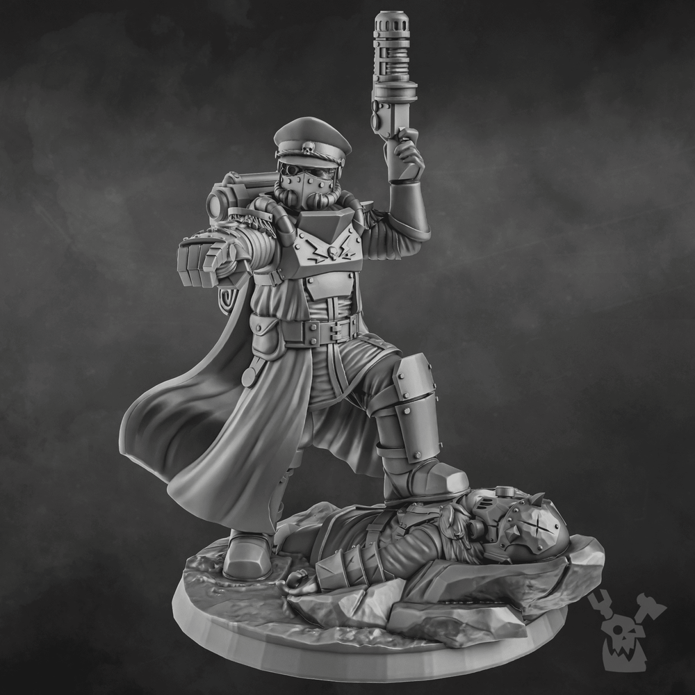 Imperial Army Dawnguard Commissar, 28mm heroic scale unpainted resin, view 10