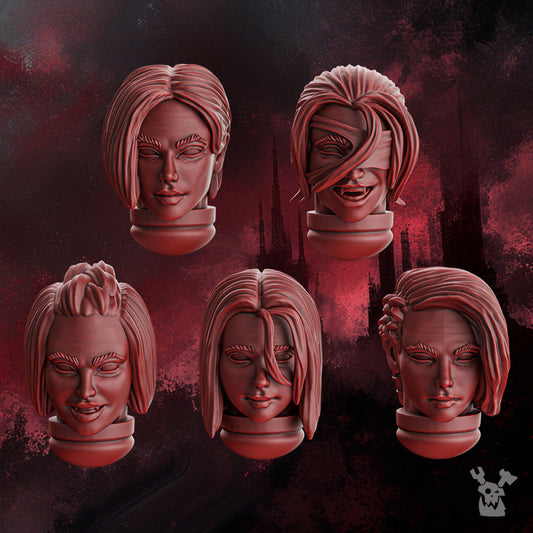 Crimson Knights Female Heads Set, resin conversion bits, 28mm heroic scale unpainted resin, view 2