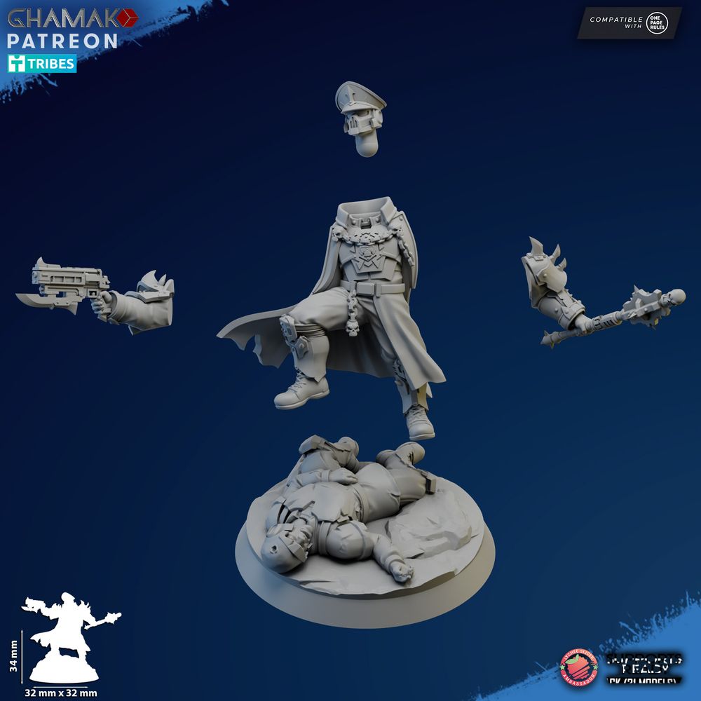 Dark Space Knights Commissar, proxy miniature, 28mm heroic scale unpainted resin, view 2