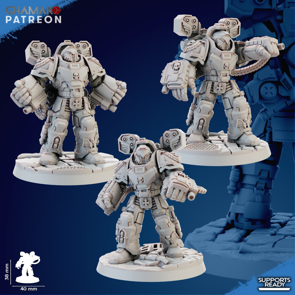 Space Knights Devastator With Hand Gatling (3 Units), proxy miniature, squad, 28mm heroic scale, view 5
