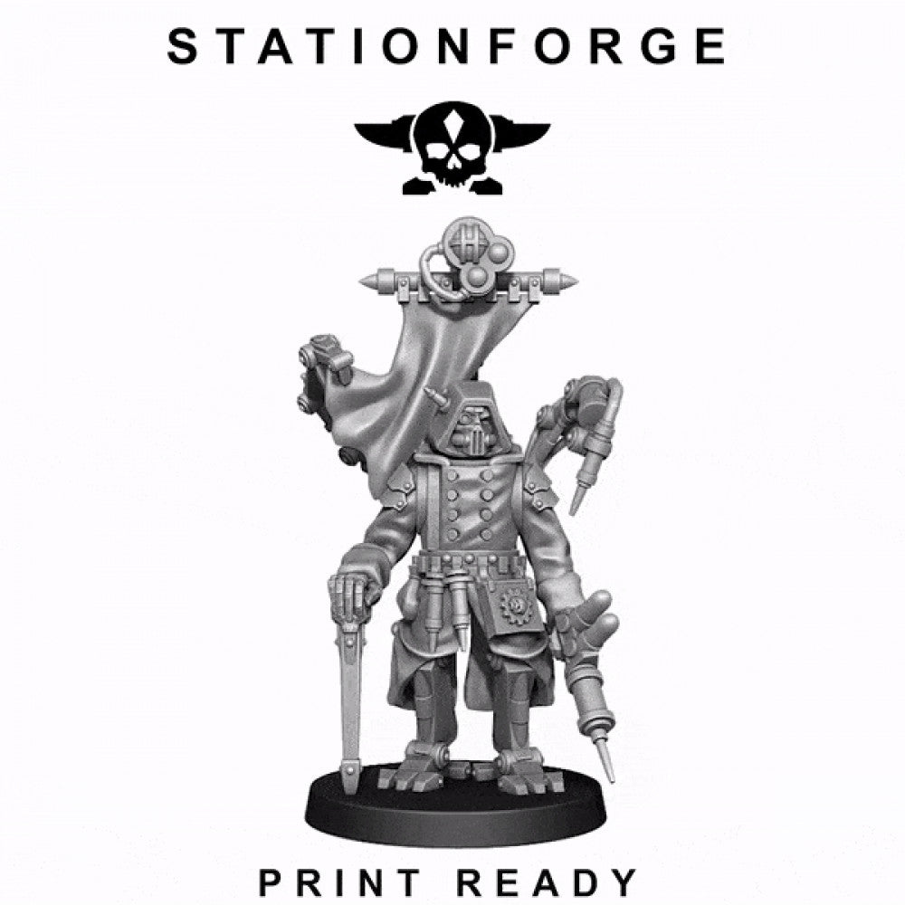 Scavenger Repair Doc, Tech Priests proxy miniature, 28mm heroic scale unpainted resin, view 6