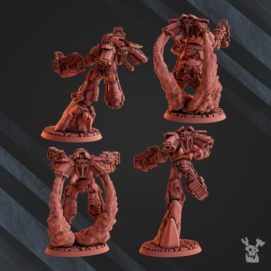 Flame Knights Dragon Armor Jetpack Squad, proxy miniature, 28mm heroic scale unpainted resin, view 2