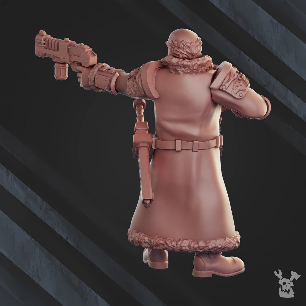 Frostborn Division Komdiv Ivan Drago, Imperial Army proxy miniature, 28mm heroic scale unpainted resin, view 4
