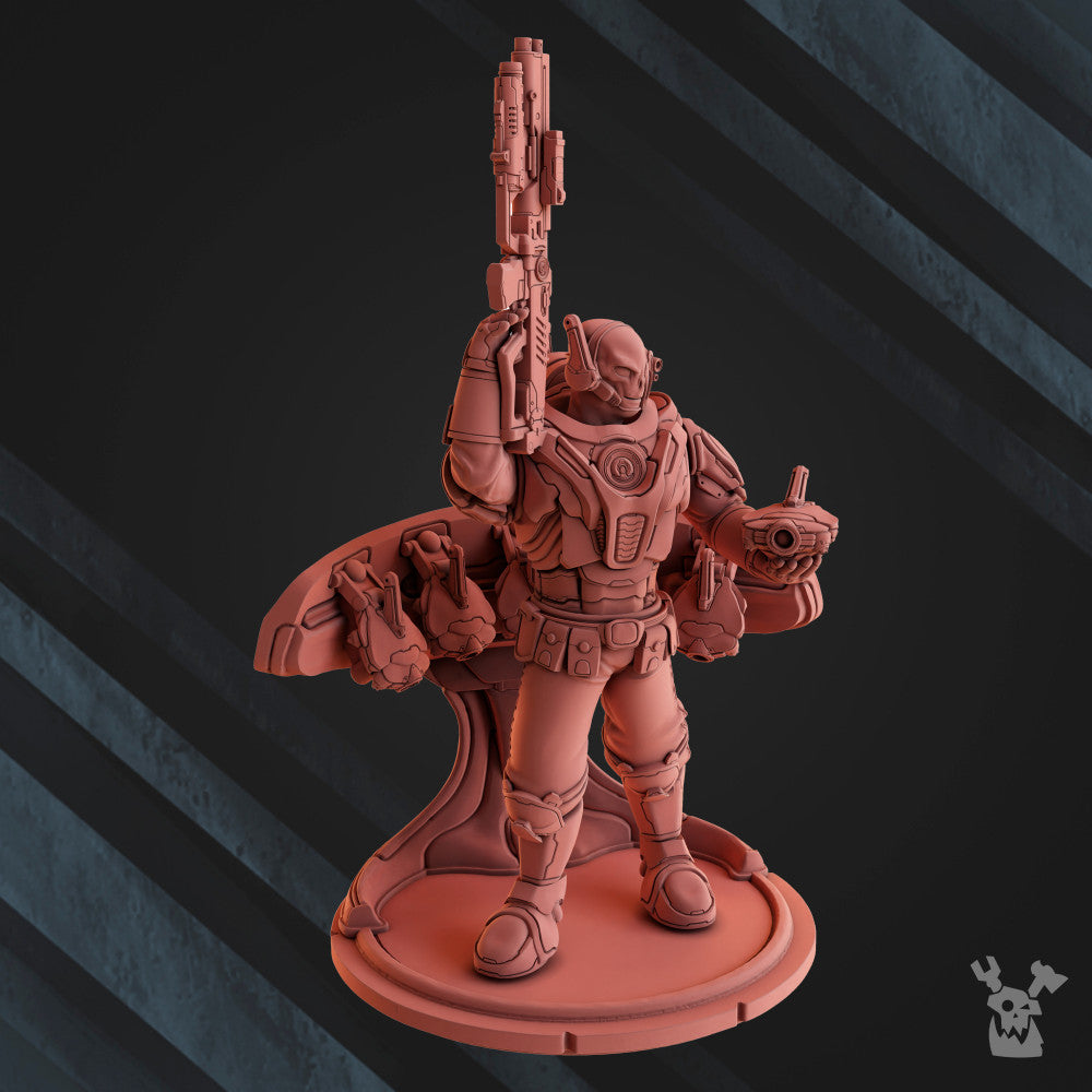 Tuai Shadowrunner, proxy miniature, 28mm heroic scale unpainted resin, view 6