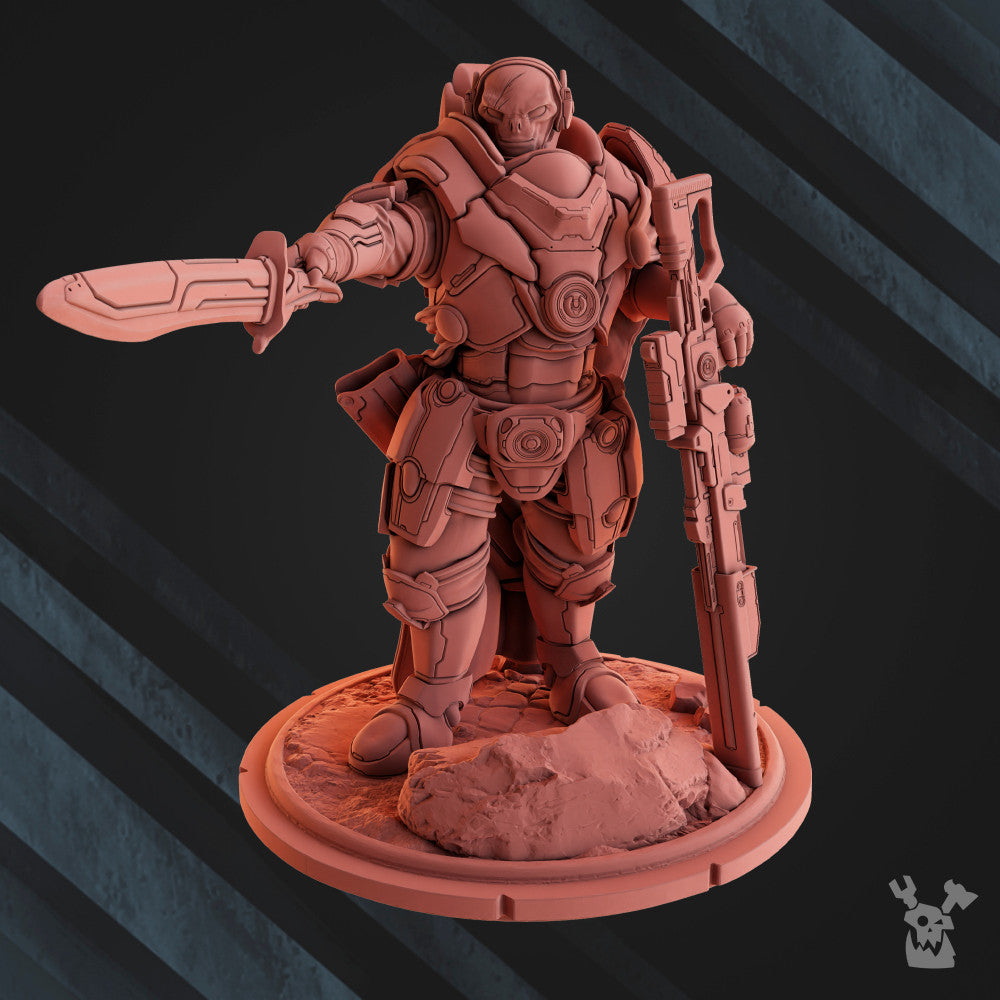 Tuai Shays Infernosword, proxy miniature, 28mm heroic scale unpainted resin, view 4