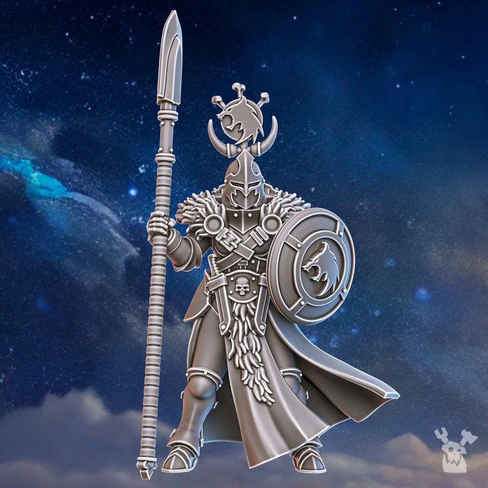 Battle Sisters With A Spear, proxy miniature, 28mm heroic scale unpainted resin, view 3