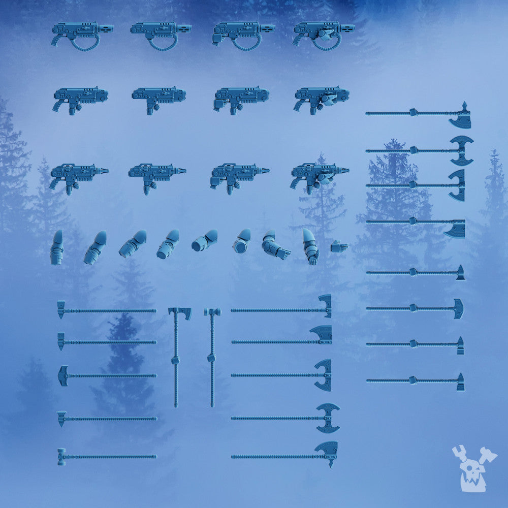 Wolf Knights Weapons Upgrade Kit, resin conversion bits, 28mm heroic scale unpainted resin