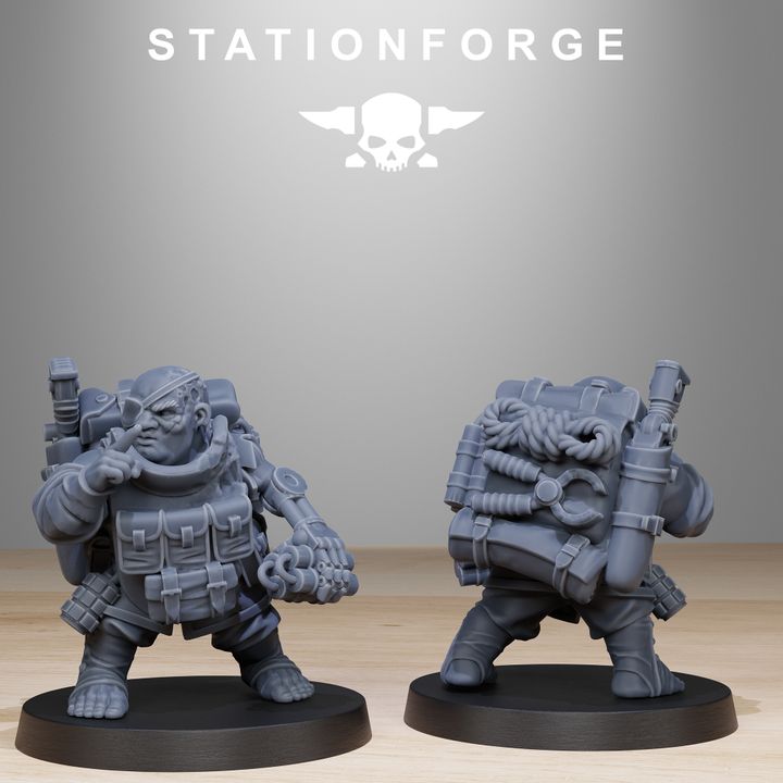Grim Guard Skulldart Trappers, Imperial Army proxy miniature, infantry, 28mm heroic scale unpainted resin, view 10