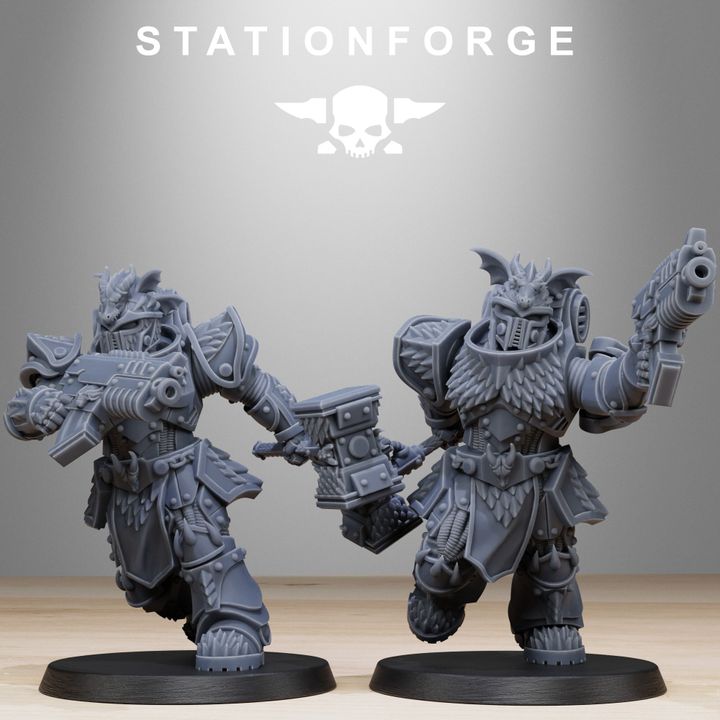 Space Knights Dragon Knights (10 Units), proxy miniature, squad, 28mm heroic scale unpainted resin, view 7
