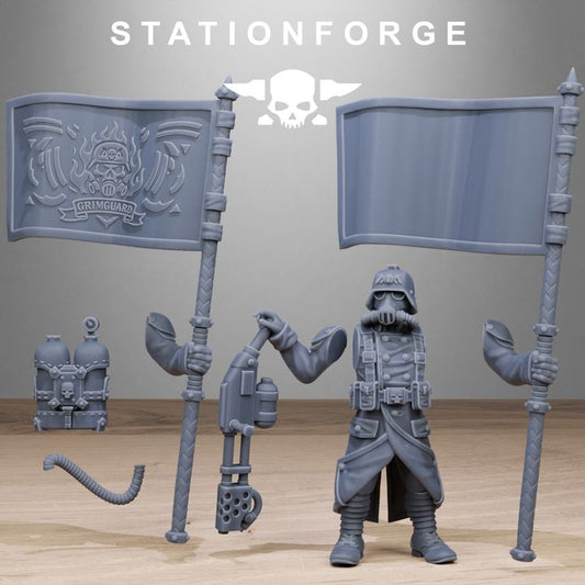 Grim Guard Flamers, Imperial Army proxy miniature, infantry, 28mm heroic scale unpainted resin, view 2