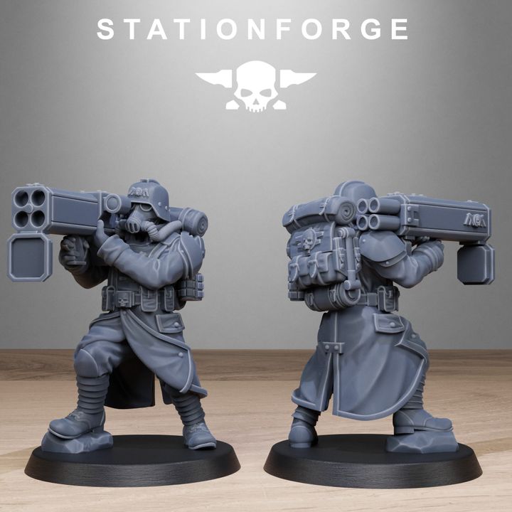 Grim Guard Rocketeers, Imperial Army proxy miniature, infantry, 28mm heroic scale unpainted resin, view 10
