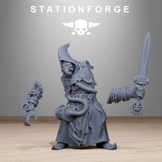 Scavenger Mystics, Tech Priests proxy miniature, 28mm heroic scale unpainted resin, view 2