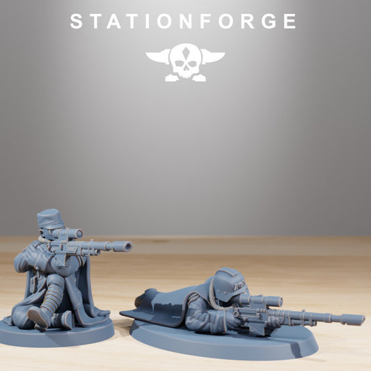 Grim Guard Marksmen, Imperial Army proxy miniature, infantry, 28mm heroic scale unpainted resin, view 2