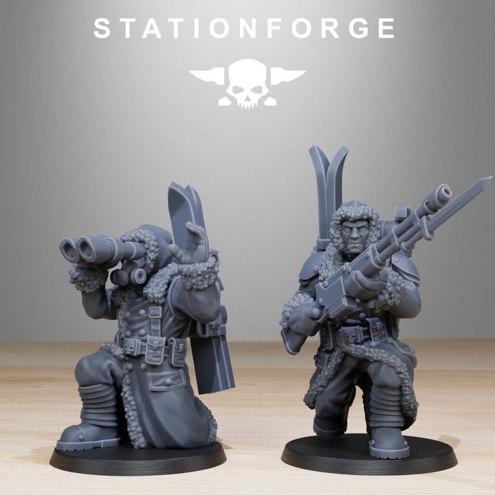Imperial Army Grim Guard Frostwatch Skiers (10 Units), 28mm heroic scale unpainted resin, view 7