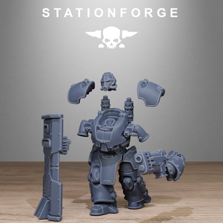 Grim Guard Power Armor, Imperial Army proxy miniature, infantry, 28mm heroic scale unpainted resin, view 7