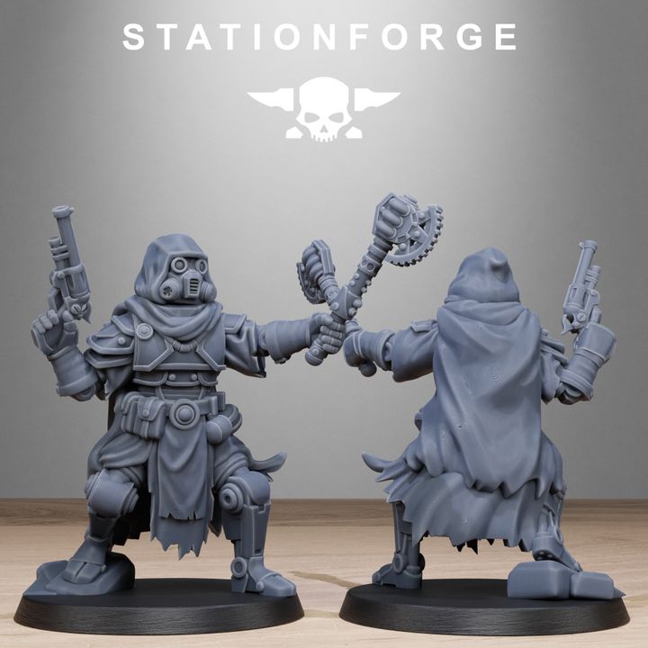 Scavenger Tech Magicians, Tech Priests proxy miniature, 28mm heroic scale unpainted resin, view 10