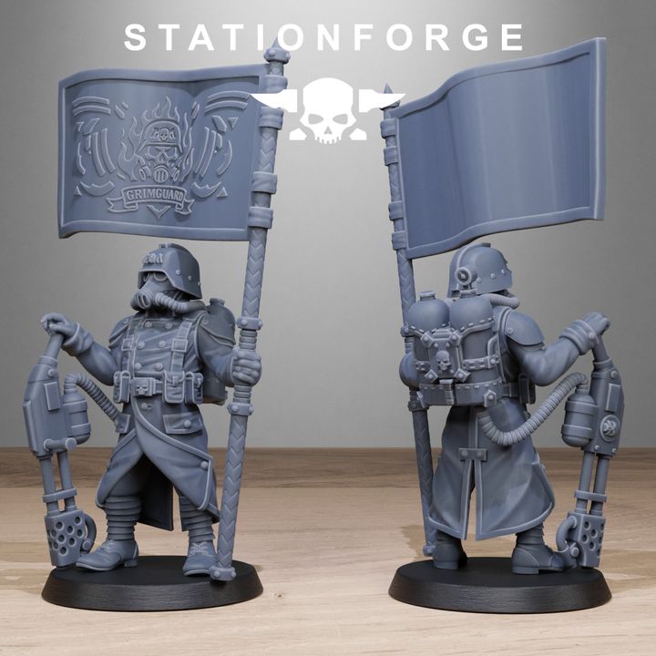 Grim Guard Flamers, Imperial Army proxy miniature, infantry, 28mm heroic scale unpainted resin, view 10