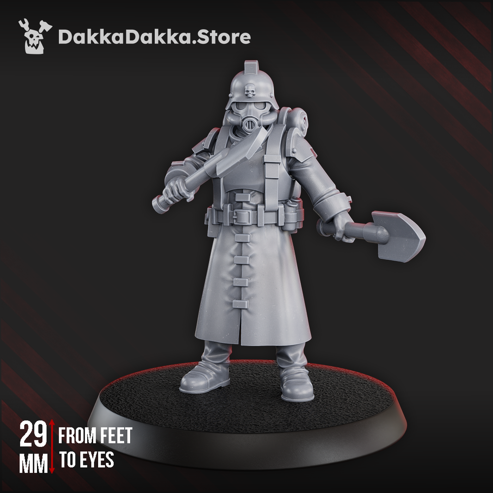 Trench Warfare 3rd Death Division Dual Shovel Warrior, Trench Warfare proxy miniature, 28mm heroic scale unpainted resin