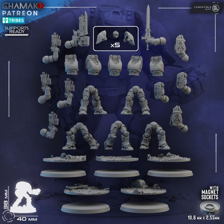 Space Knights Ironclad Knights Peacebringers (5 Units), Space Knights proxy miniature, 28mm heroic scale unpainted, view 7