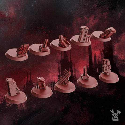 Crimson Knights Assault Decor Set, resin miniature bases, bits, 28mm heroic scale unpainted resin, view 2