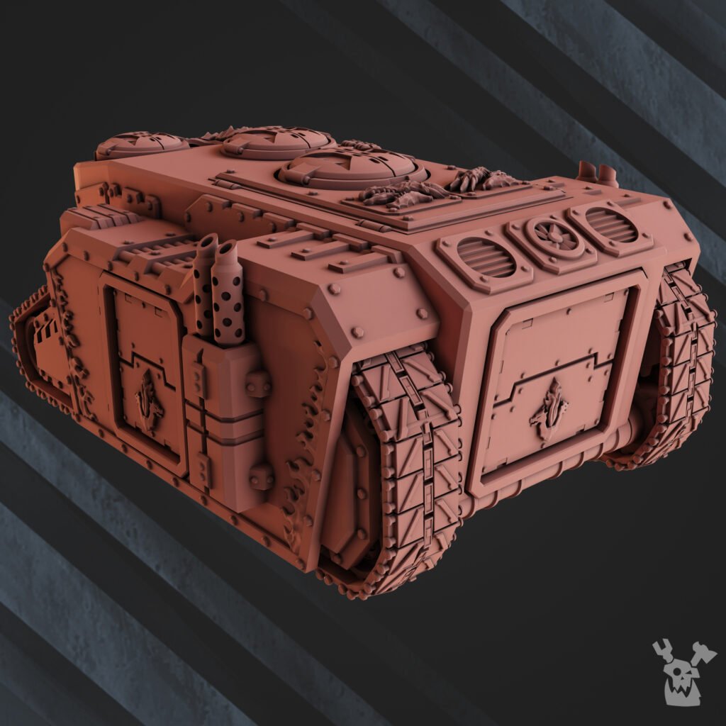 Flame Knights Crawler, proxy miniature, vehicle, 28mm heroic scale unpainted resin, view 4