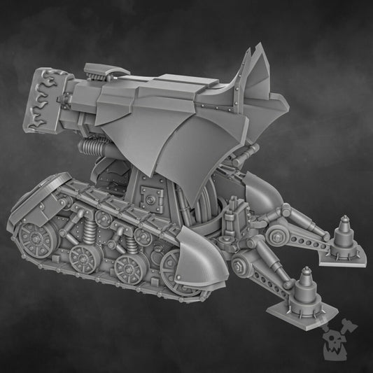 Flame Knights Stormcannon, proxy miniature, artillery, 28mm heroic scale unpainted resin, view 2