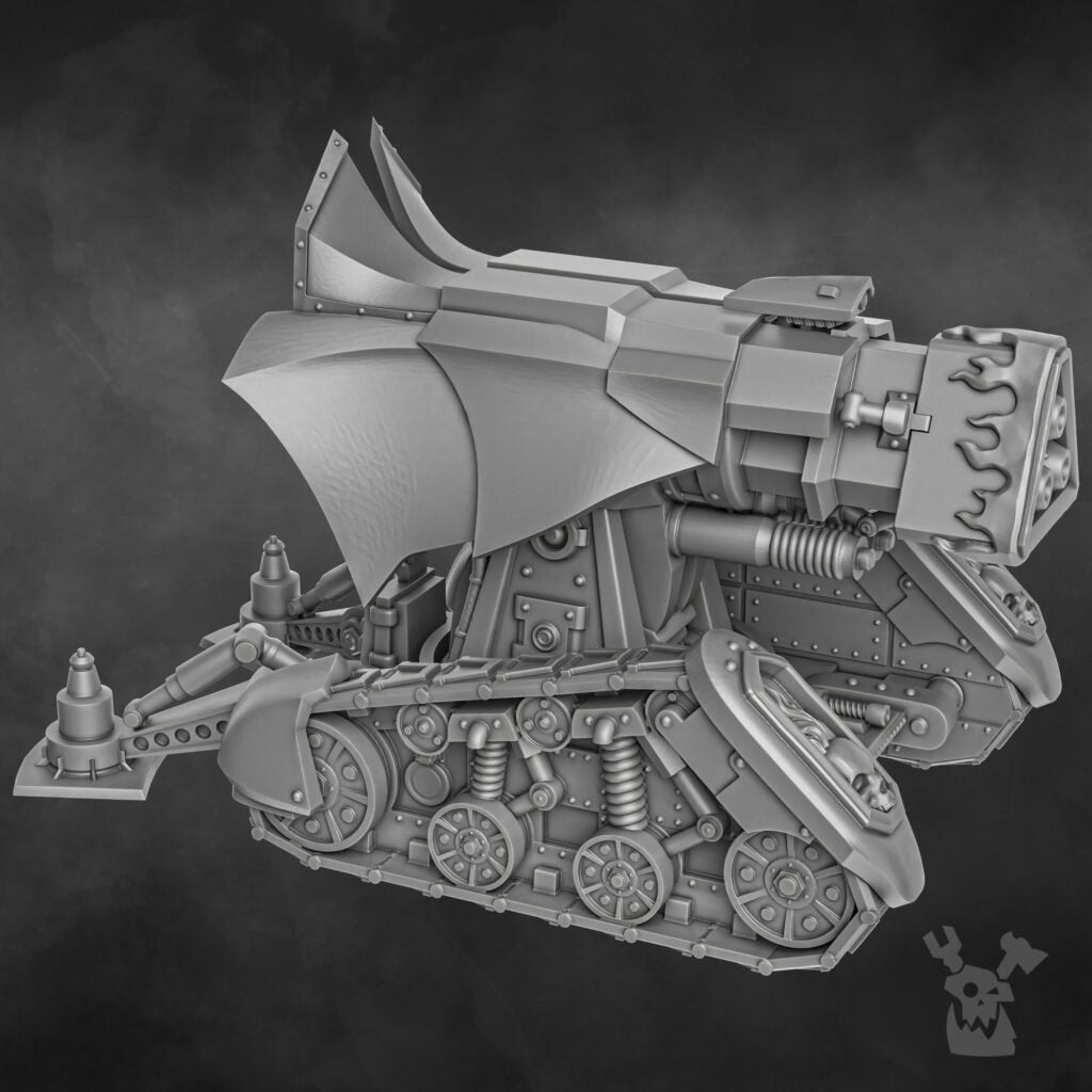 Flame Knights Stormcannon, proxy miniature, artillery, 28mm heroic scale unpainted resin, view 4