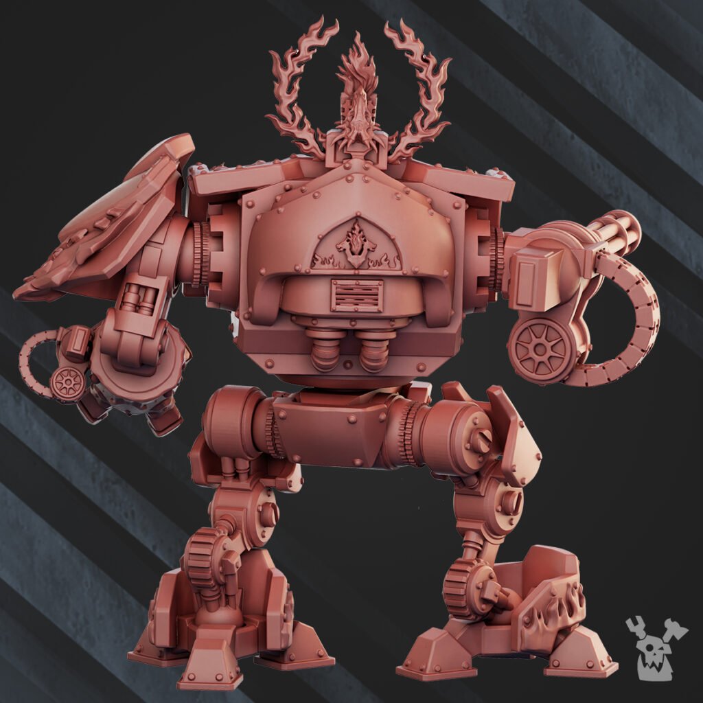 Flame Knights Stormdread, proxy miniature, walker, 28mm heroic scale unpainted resin, view 5