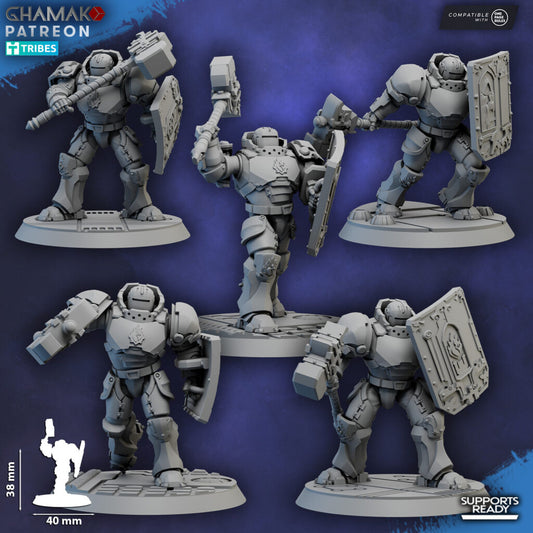 Crimson Knights Shocktroops Heavy Militum, proxy miniature, 28mm heroic scale unpainted resin, view 2