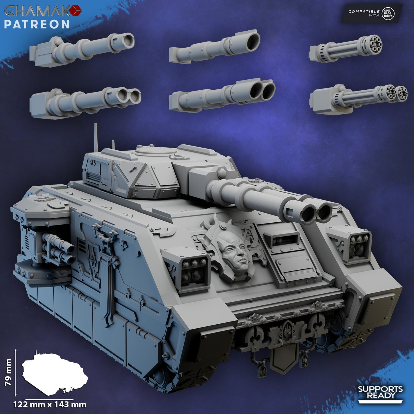 Crimson Knights Tactical Tank, proxy miniature, 28mm heroic scale unpainted resin, view 4