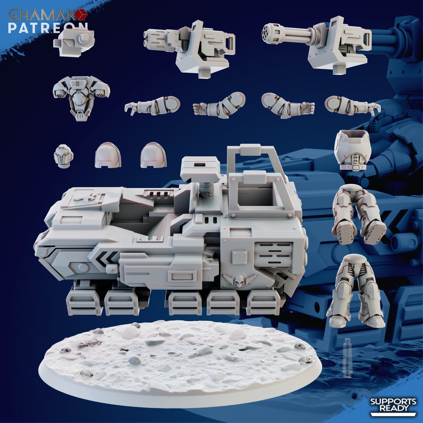 Space Knights Armored Exploret Atv, proxy miniature, 28mm heroic scale unpainted resin, view 4