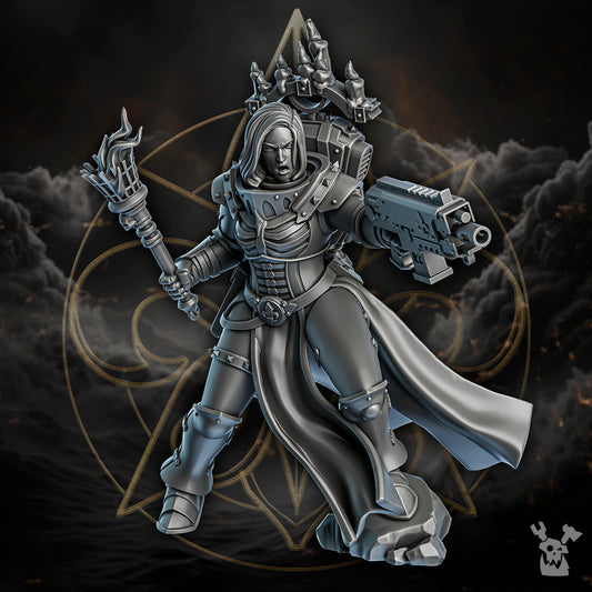 Battle Sisters Ember Margusqa, proxy miniature, 28mm heroic scale unpainted resin, view 2