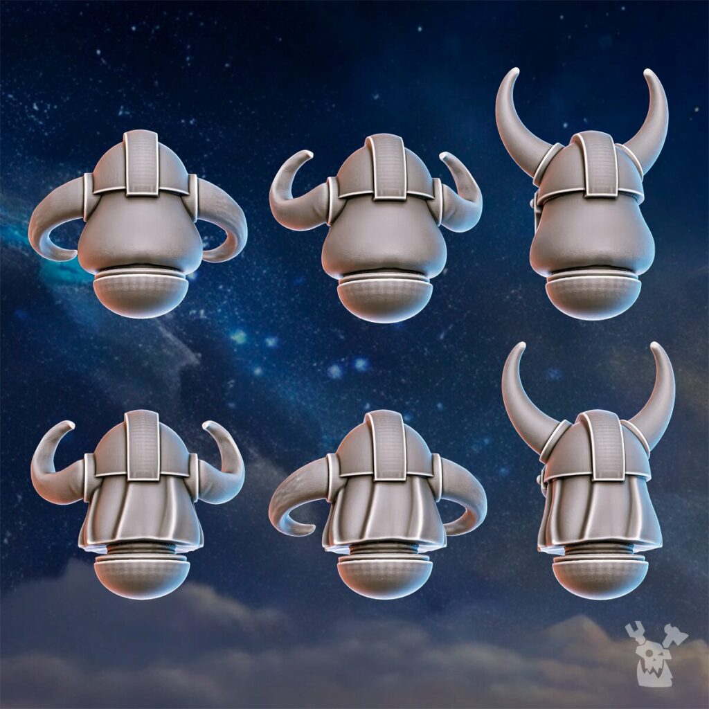Battle Sisters Horned Helmets, resin conversion bits, bits, 28mm heroic scale unpainted resin, view 4