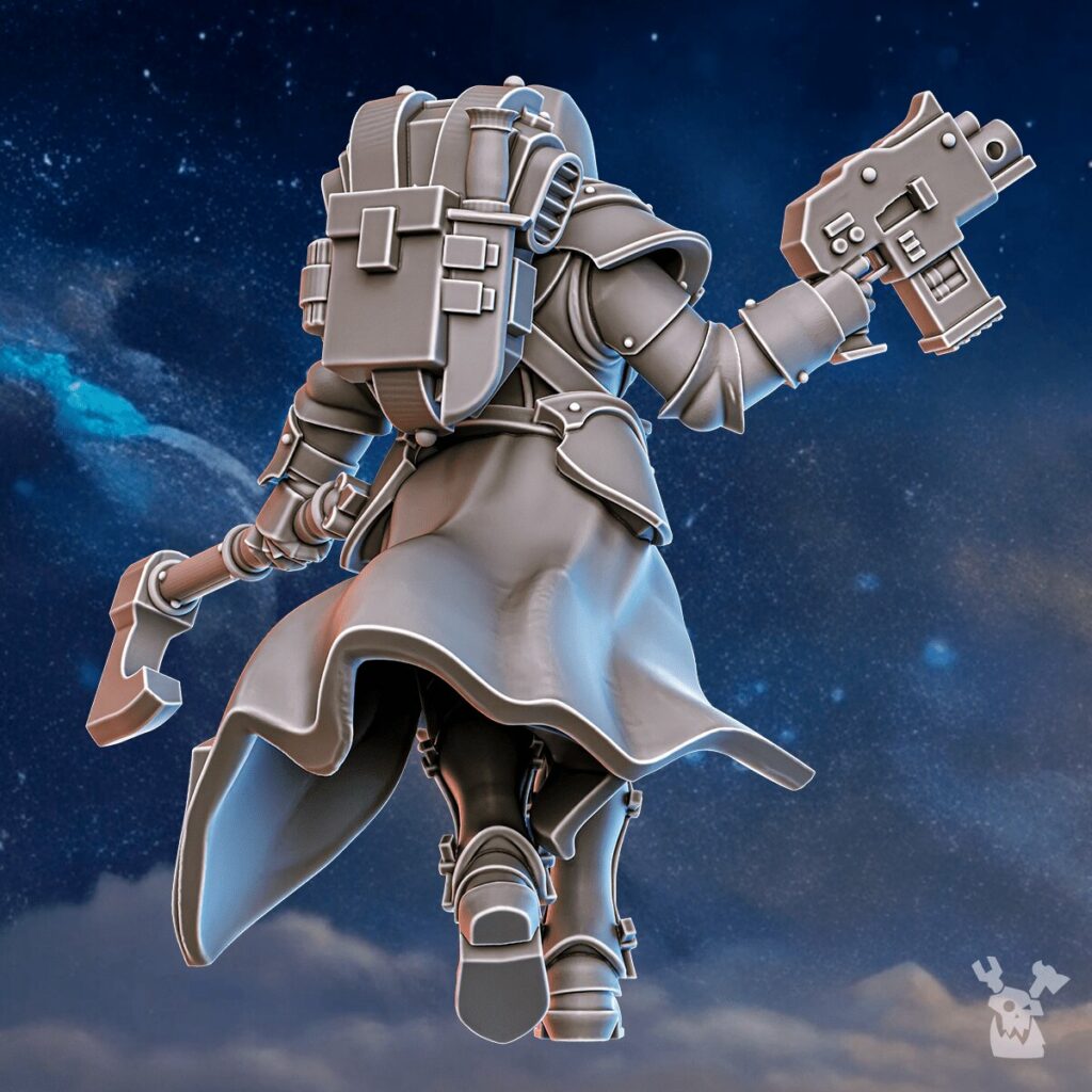 Battle Sisters Thalassica, proxy miniature, 28mm heroic scale unpainted resin, view 4