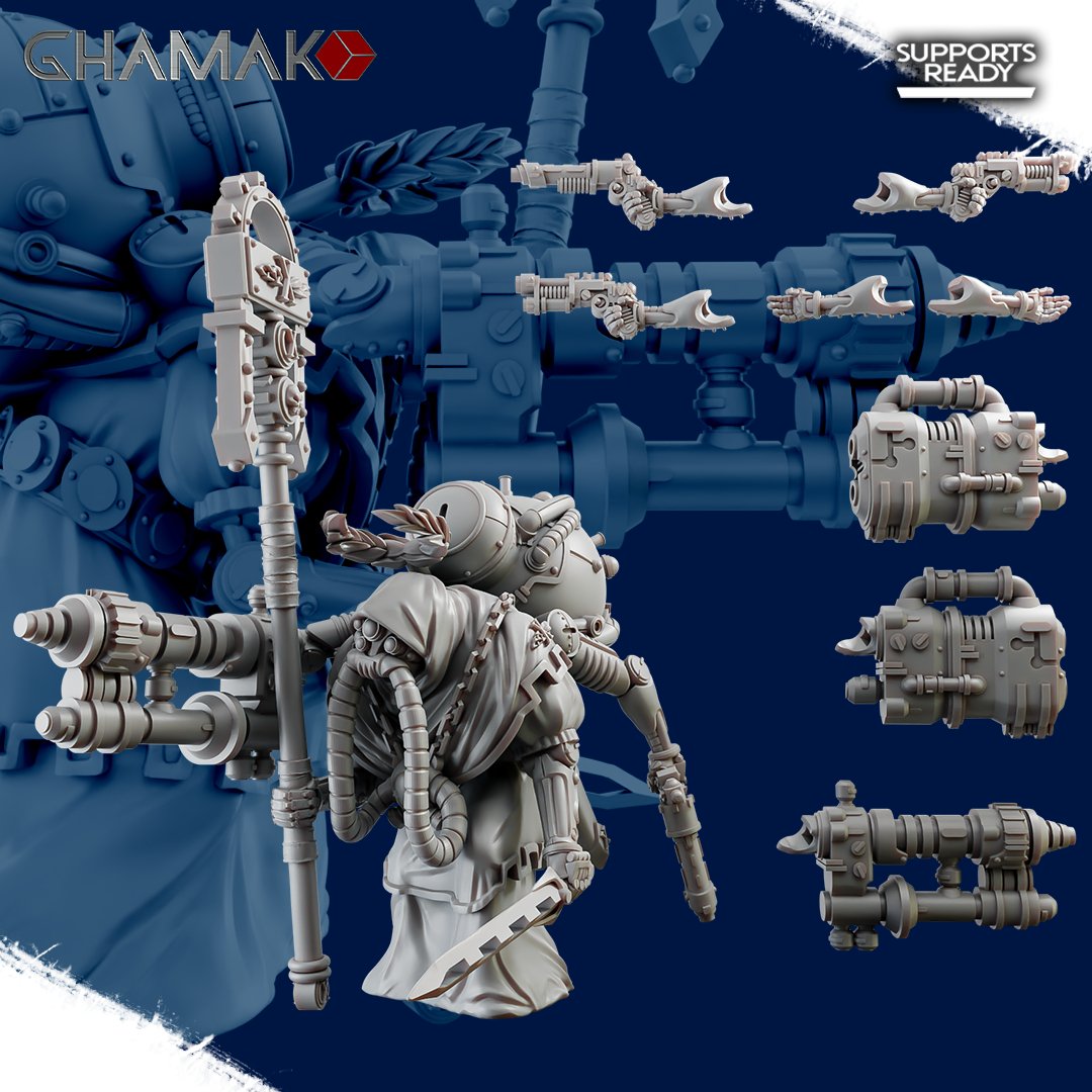 Tech Priests Cult Of Mars Forge Priest, proxy miniature, character, 28mm heroic scale unpainted resin, view 3