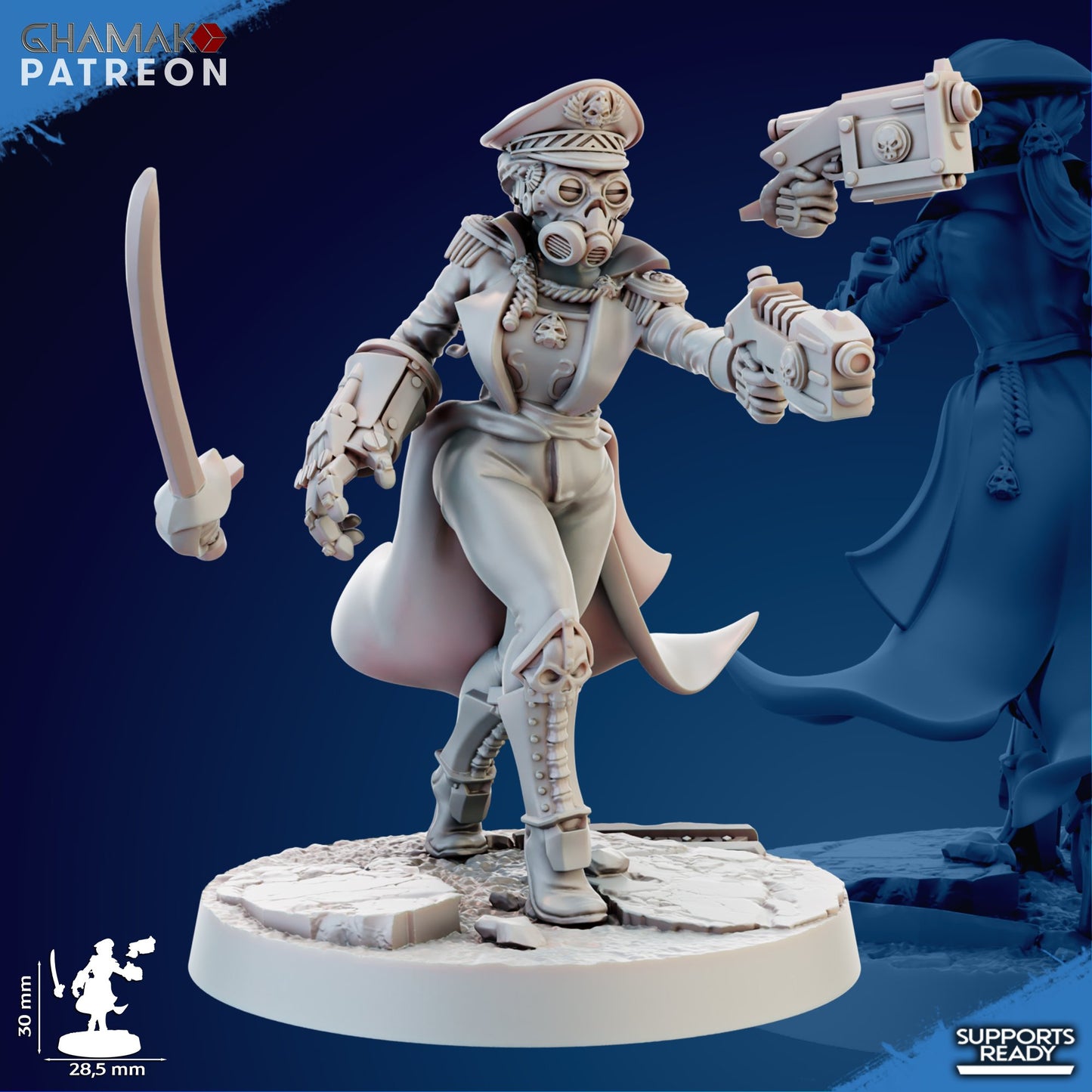 Imperial Army Iron Korps Female Commissar, proxy miniature, 28mm heroic scale unpainted resin, view 5