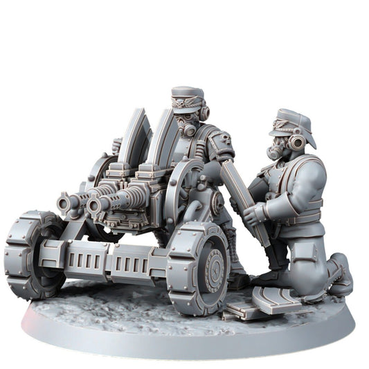 Imperial Army Iron Korps Heavy Support Team With Automatic Cannon, proxy miniature, squad, 28mm heroic scale, view 2