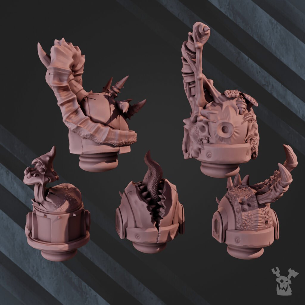 Plague Knights Helmets Set, resin conversion bits, bits, 28mm heroic scale unpainted resin, view 2