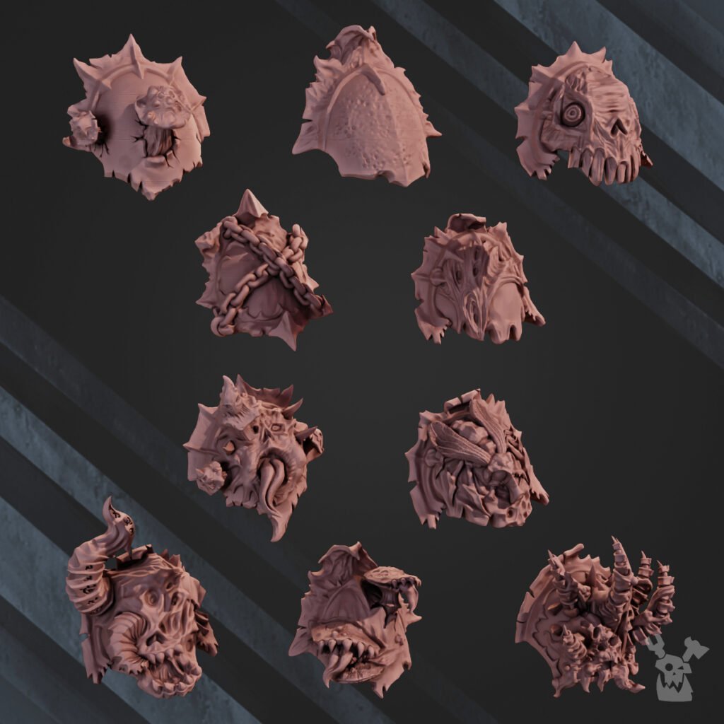 Plague Knights Shoulder Pads Set V1, resin conversion bits, 28mm heroic scale unpainted resin, view 2