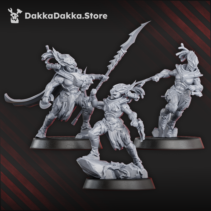 Eldar Coven Of Squallers Squad, proxy miniature, 28mm heroic scale unpainted resin, view 7