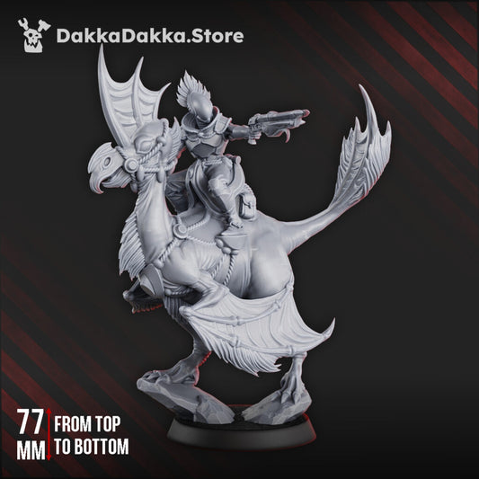 Eldar Dinorider, proxy miniature, vehicle, 28mm heroic scale unpainted resin, view 2