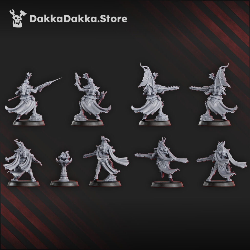 Eldar Flamescale Squad, proxy miniature, 28mm heroic scale unpainted resin, view 4