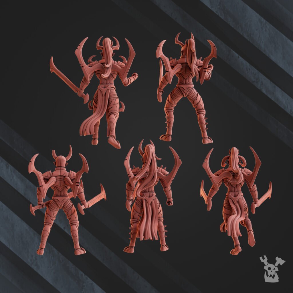 Dark Eldar Nightmare Squad, proxy miniature, 28mm heroic scale unpainted resin, view 2