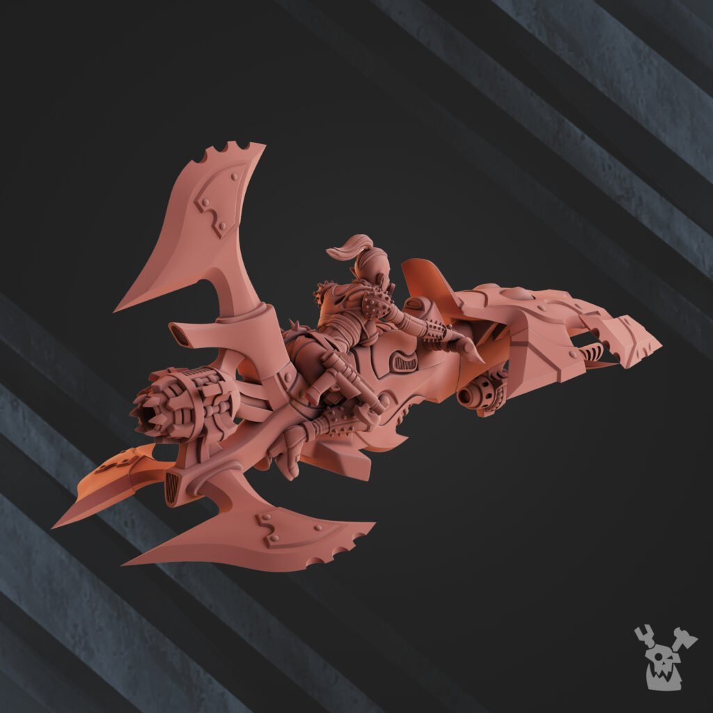 Dark Eldar Turbo Bike Female Rider, proxy miniature, vehicle, 28mm heroic scale unpainted resin, view 2